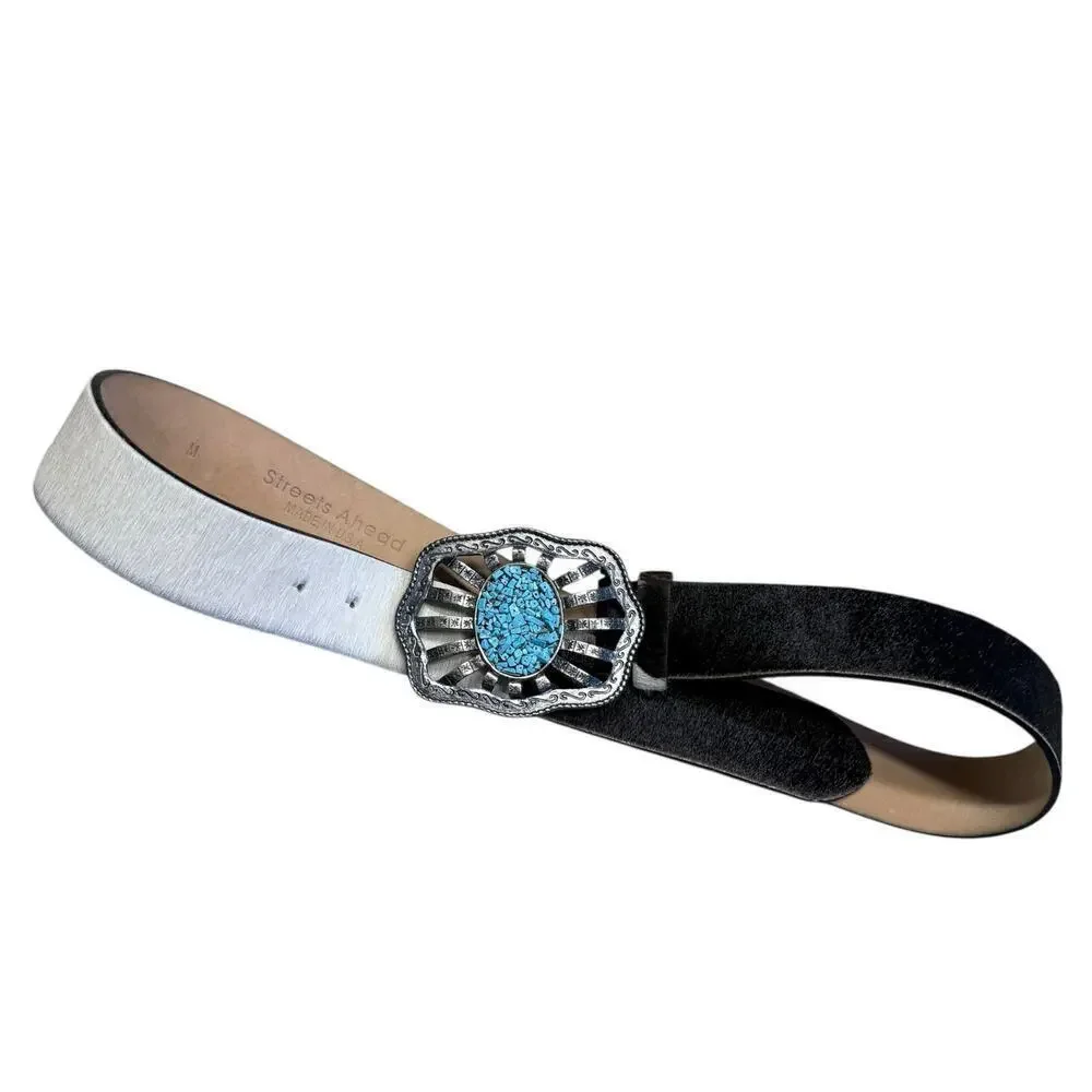 Streets Ahead vintage cowhide turquoise southwestern leather belt medium